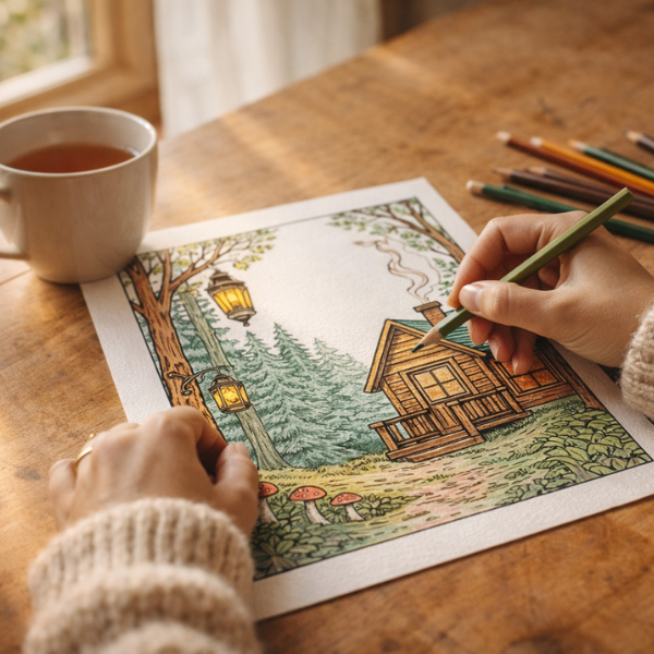 Cozy Forest Moments – Bold & Easy Coloring Book (Printable PDF)
