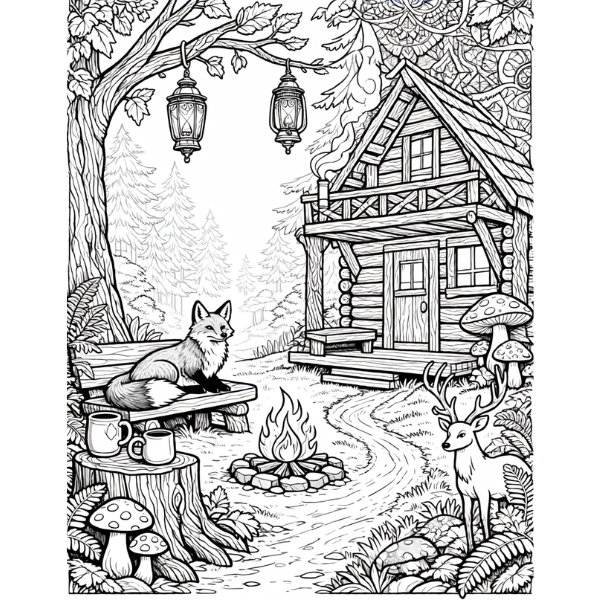 Cozy Forest Moments – Bold & Easy Coloring Book (Printable PDF)